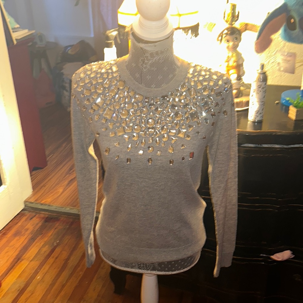 MICHAEL KORS COLLECTION Crystal-embellished Cashmere Sweater in Grey Size xs